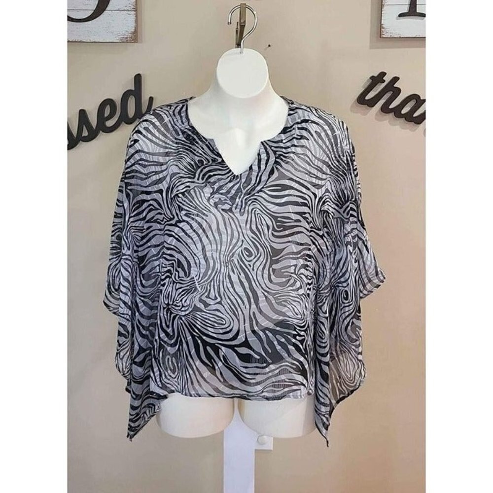 George Printed Sheer Sequin Poncho Top Size Large